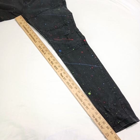 FWRD Denim 42 black skinny jeans paint splatter effect inseam 34 inset knees - Picture 10 of 12